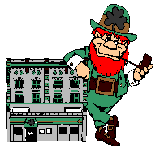 Image of Leprechaun leaning on a building.